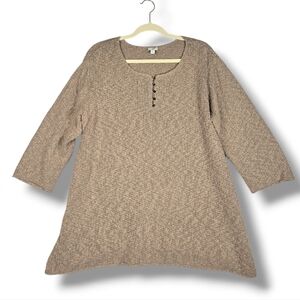J. Jill Vintage Cotton Khaki Henley Sweater Oversize Size XL